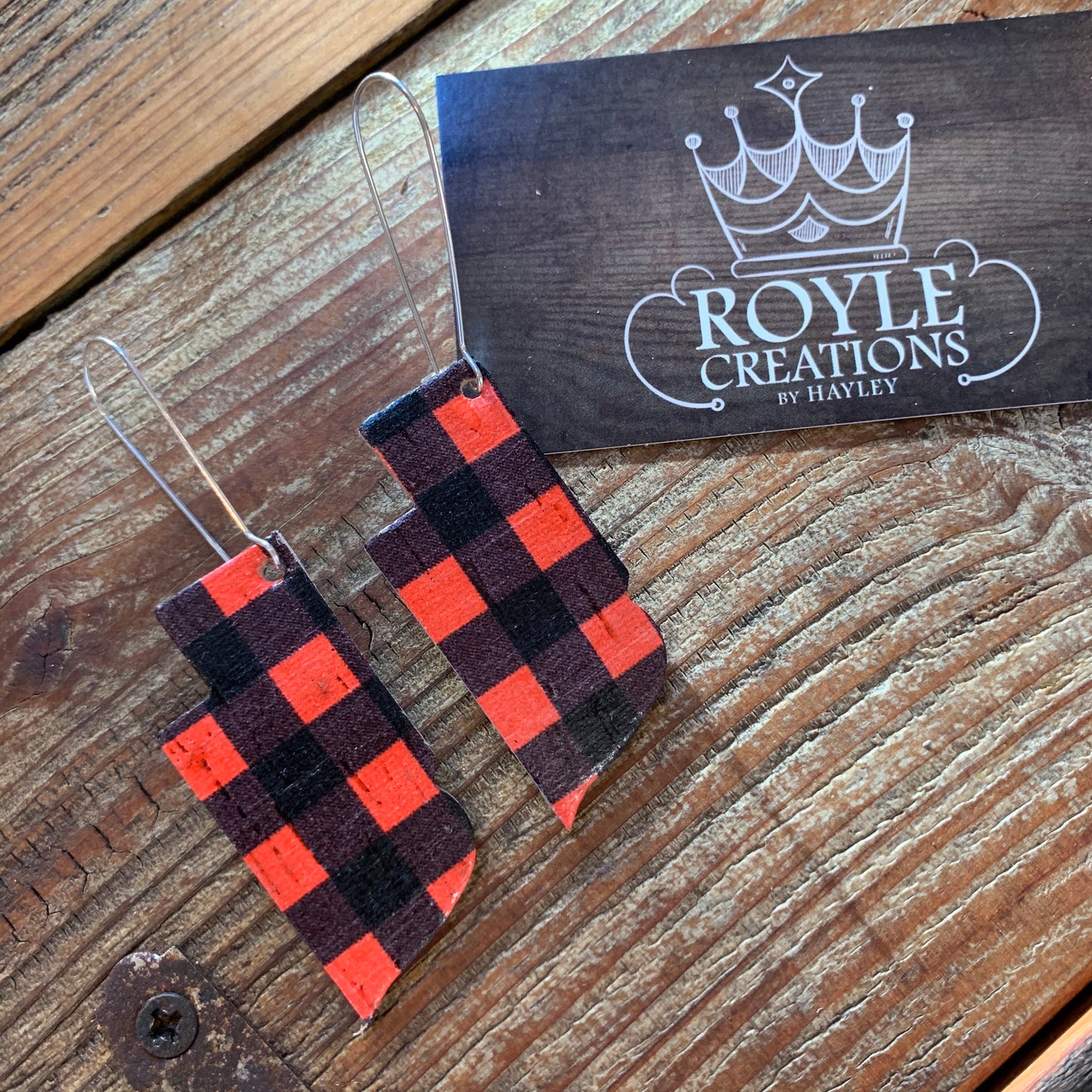Nebraska - Red Buffalo Plaid Earring