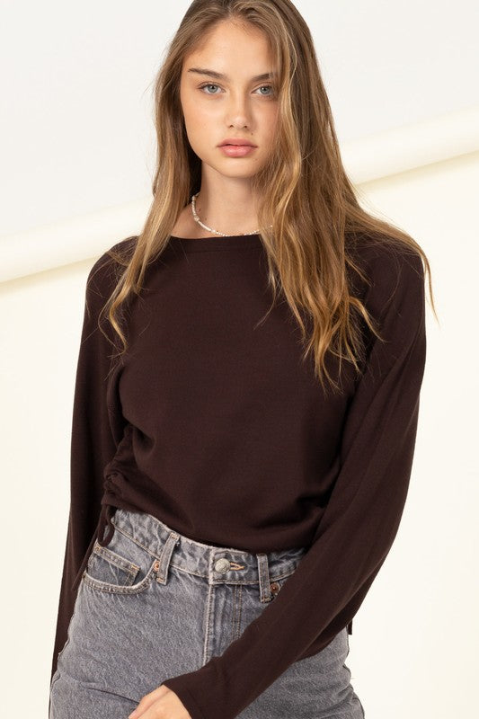 Side Tie Sweatshirt - Dark Chocolate
