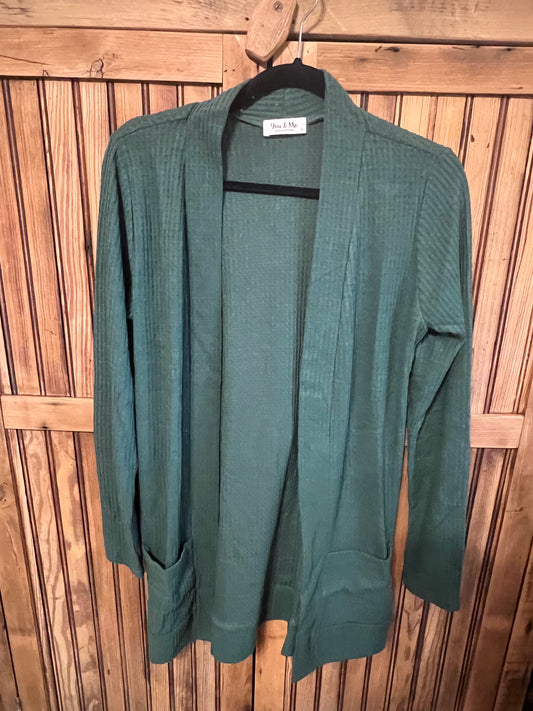 Hunter Green Waffle Cardigan