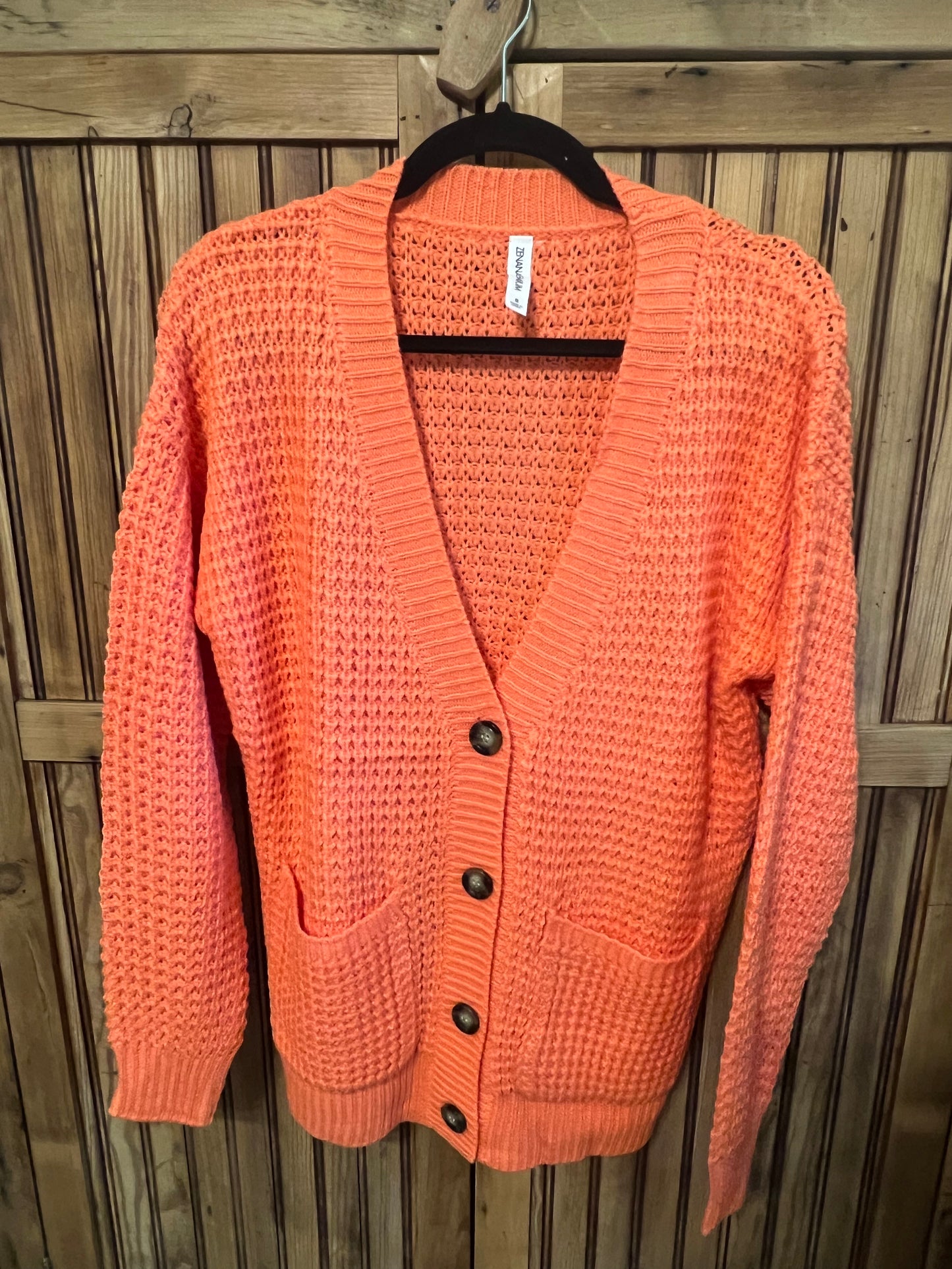 Deep Coral Waffle Cardigan