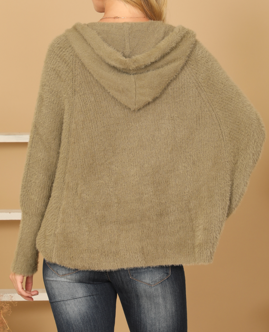 Fluffy Knit Hooded Cardigan